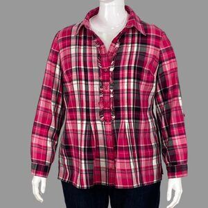 Jones New York 100% cotton plaid shirt